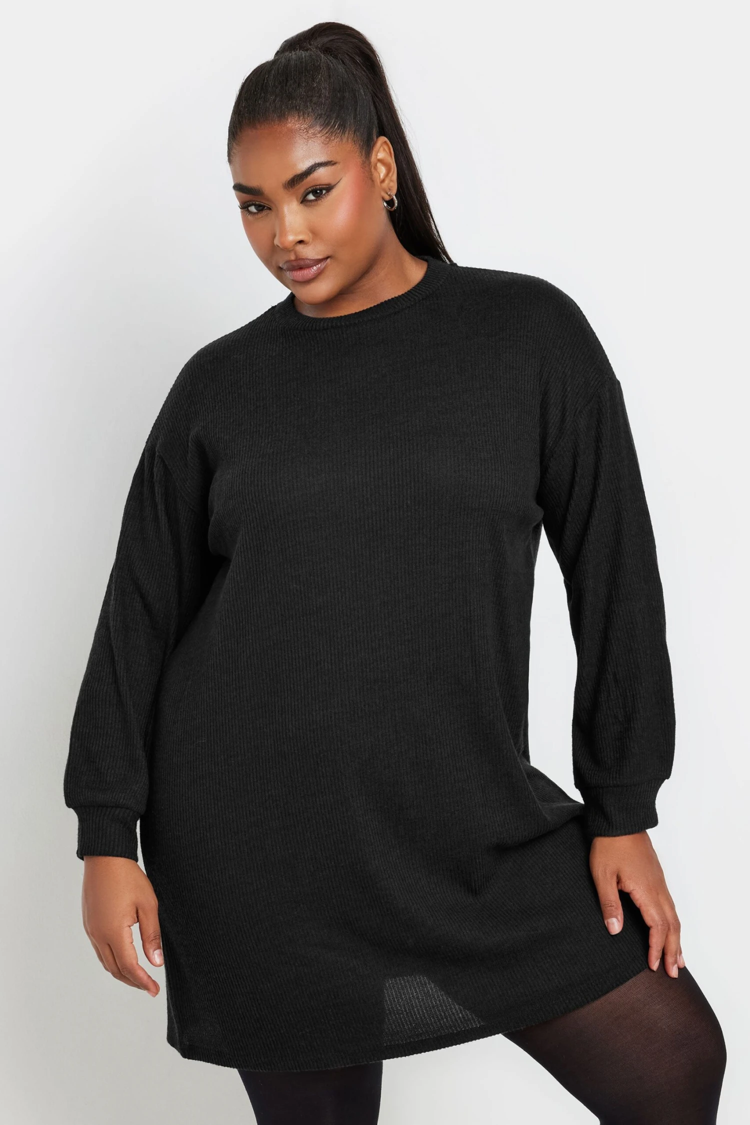 YOURS - Robe-Pull Noire Nervurée Manches Longues 4 YOURS - Robe-Pull Noire Nervurée Manches Longues – Image 2