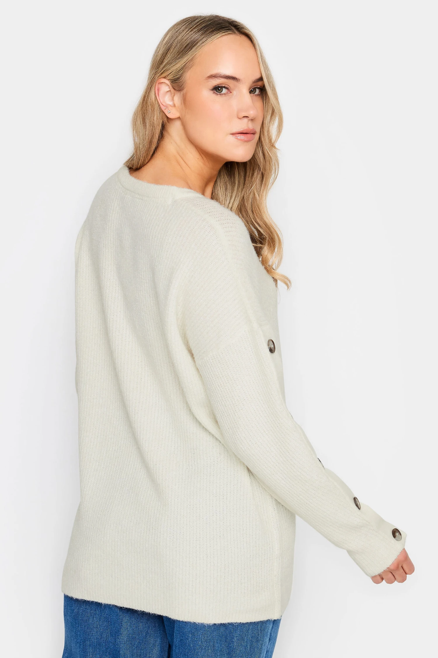 LTS Tall Ivory White Button Long Sleeve Jumper 5 LTS Tall Ivory White Button Long Sleeve Jumper – Image 3