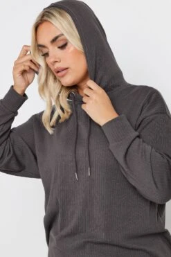 YOURS - Pull à Capuche Gris Charbonneux En Coton -Evans Boutique 35313939 5a37 45 126595 E
