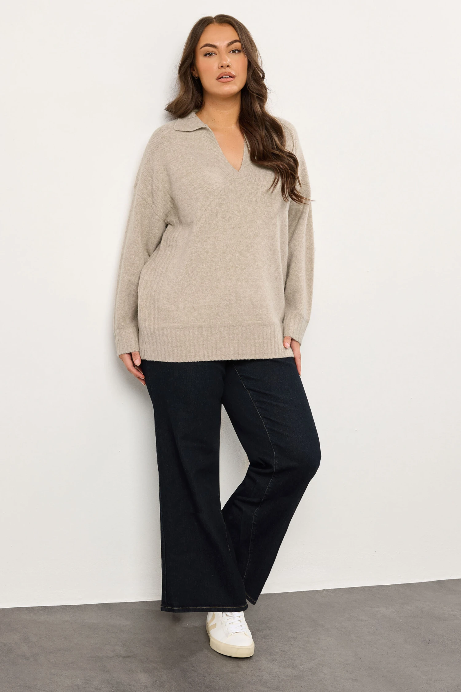 EVANS Curve Natural Brown Collared Knitted Jumper 4 EVANS Curve Natural Brown Collared Knitted Jumper – Image 2