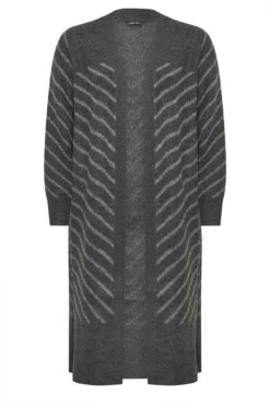 YOURS - Cardigan Maxi Gris Charbonneux à Rayures -Evans Boutique 357a27d5 9efa 42 280315 X