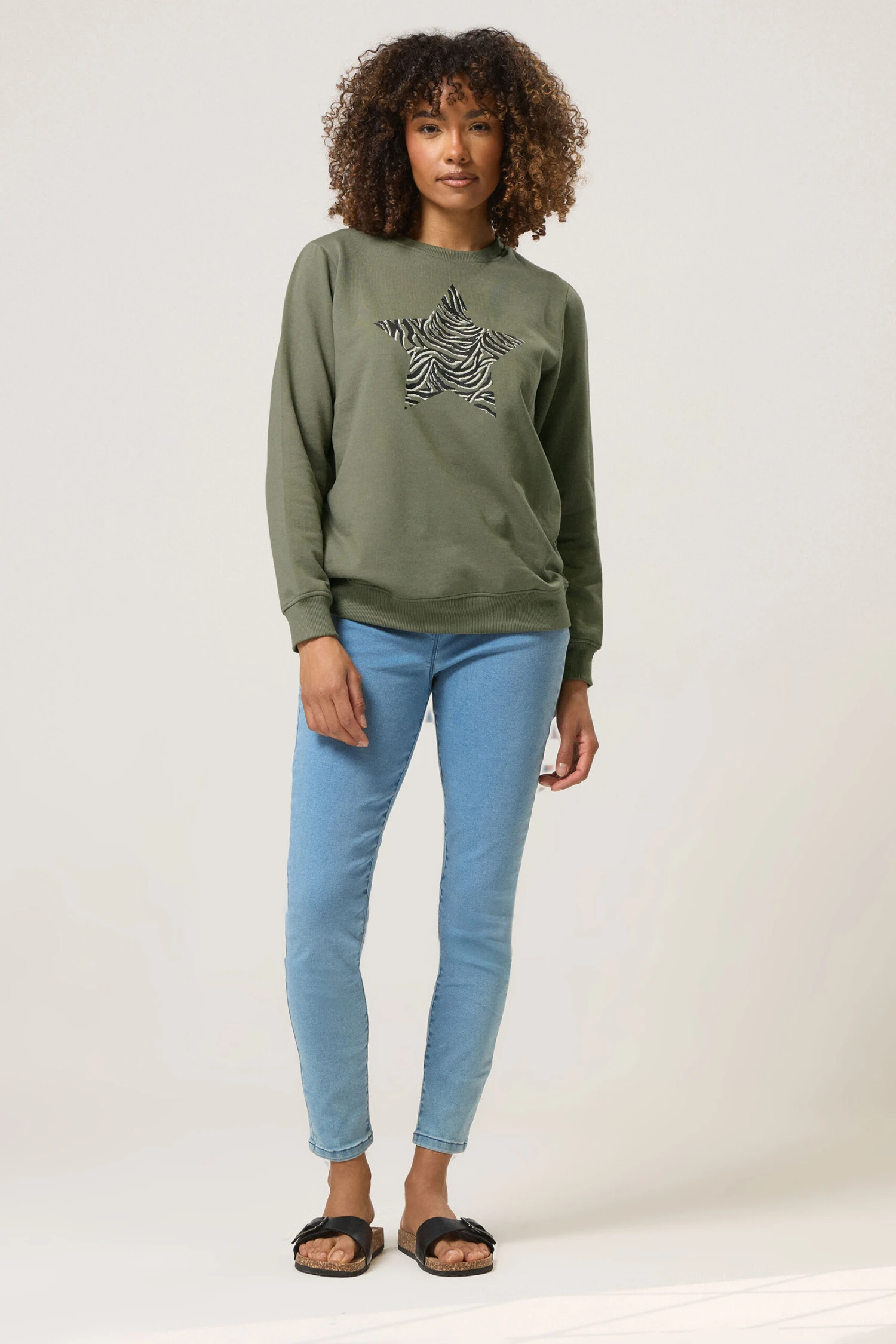 M&Co Khaki Green Zebra Star Print Sweatshirt 4 M&Co Khaki Green Zebra Star Print Sweatshirt – Image 2