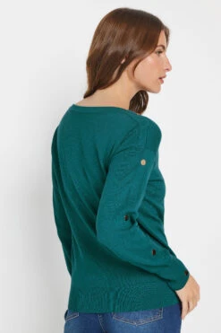 M&Co Teal Blue Button Sleeve Detail Jumper -Evans Boutique 35c0eaca 1d19 41 501597 C