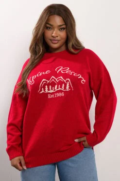 YOURS Curve Pull Tricoté Rouge « Alpine Resort » -Evans Boutique 35f046a6 fbf1 40 280715 B