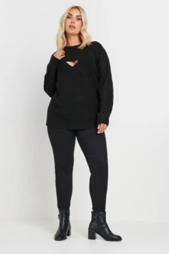 YOURS - Pull Noir En Maille Découpé Manches Longues -Evans Boutique 35f2ce07 51ef 43 280263 B