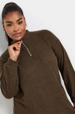 YOURS - Robe-Pull Marron Nervurée Fermeture Éclair 10 YOURS - Robe-Pull Marron Nervurée Fermeture Éclair -Evans Boutique 35f61280 dcd2 42 303587 D