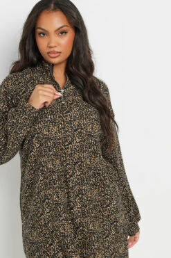 YOURS Curve Robe Pull Côtelée Marron à Imprimé Léopard -Evans Boutique 3664dc45 6d97 4c 303858 D