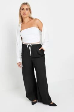 YOURS - Pantalon Wide Leg Noir Taille Contrastée -Evans Boutique 3691106e ed1e 48 140073 B
