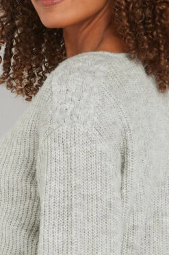 M&Co Grey V-Neck Cable Knit Shoulder Jumper 12 M&Co Grey V-Neck Cable Knit Shoulder Jumper -Evans Boutique 36f334e5 1b6f 45 501736 E