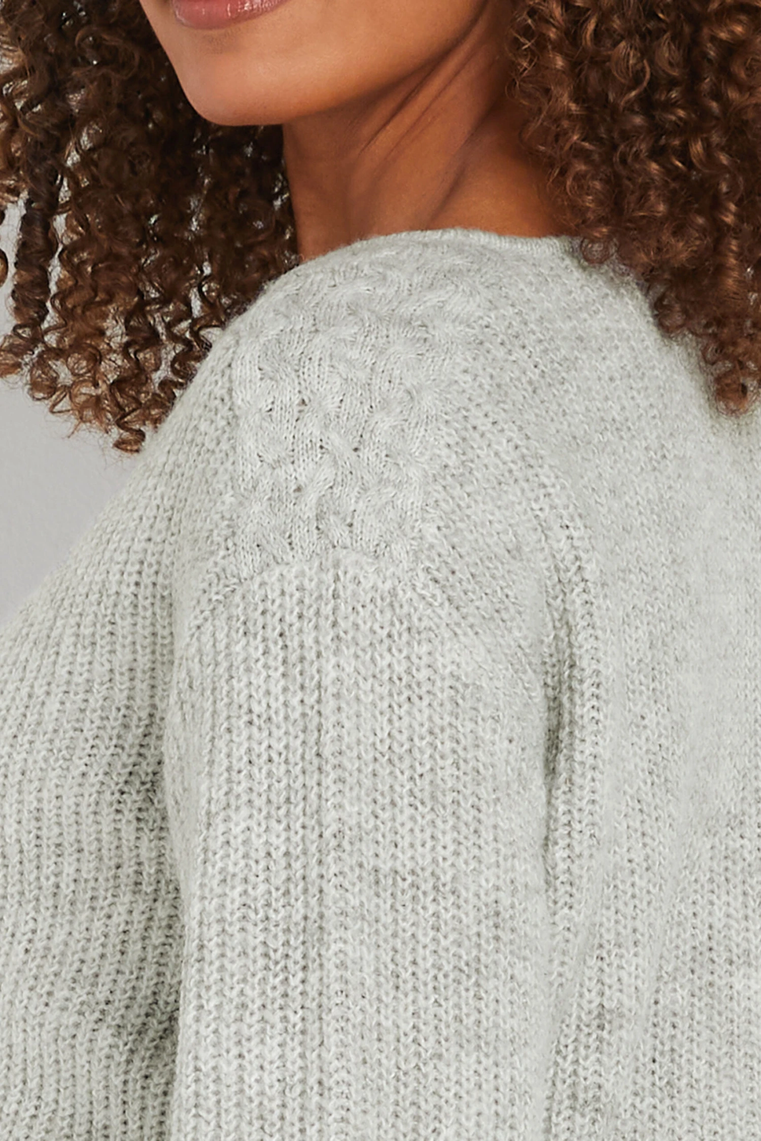 M&Co Grey V-Neck Cable Knit Shoulder Jumper 7 M&Co Grey V-Neck Cable Knit Shoulder Jumper – Image 5