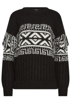 LTS Tall Black Jacquard Tassel Knit Jumper 16 LTS Tall Black Jacquard Tassel Knit Jumper -Evans Boutique 3729271f 324a 48 350848 X