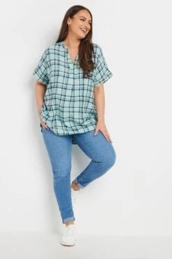 YOURS - Chemisier Vert Menthe à Carreaux Manches Courtes -Evans Boutique 3752501d 603c 4e 175065 B