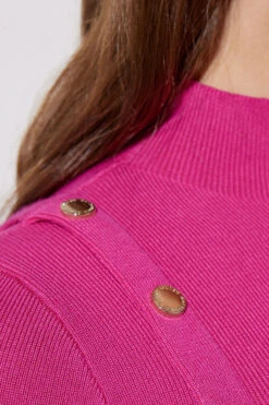 STAR Hot Pink Button Detail Knitted Jumper -Evans Boutique 37c8d32c 0bbc 48 110620 F