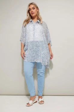 YOURS - Chemisier Oversize Bleu Paisley En Filet
