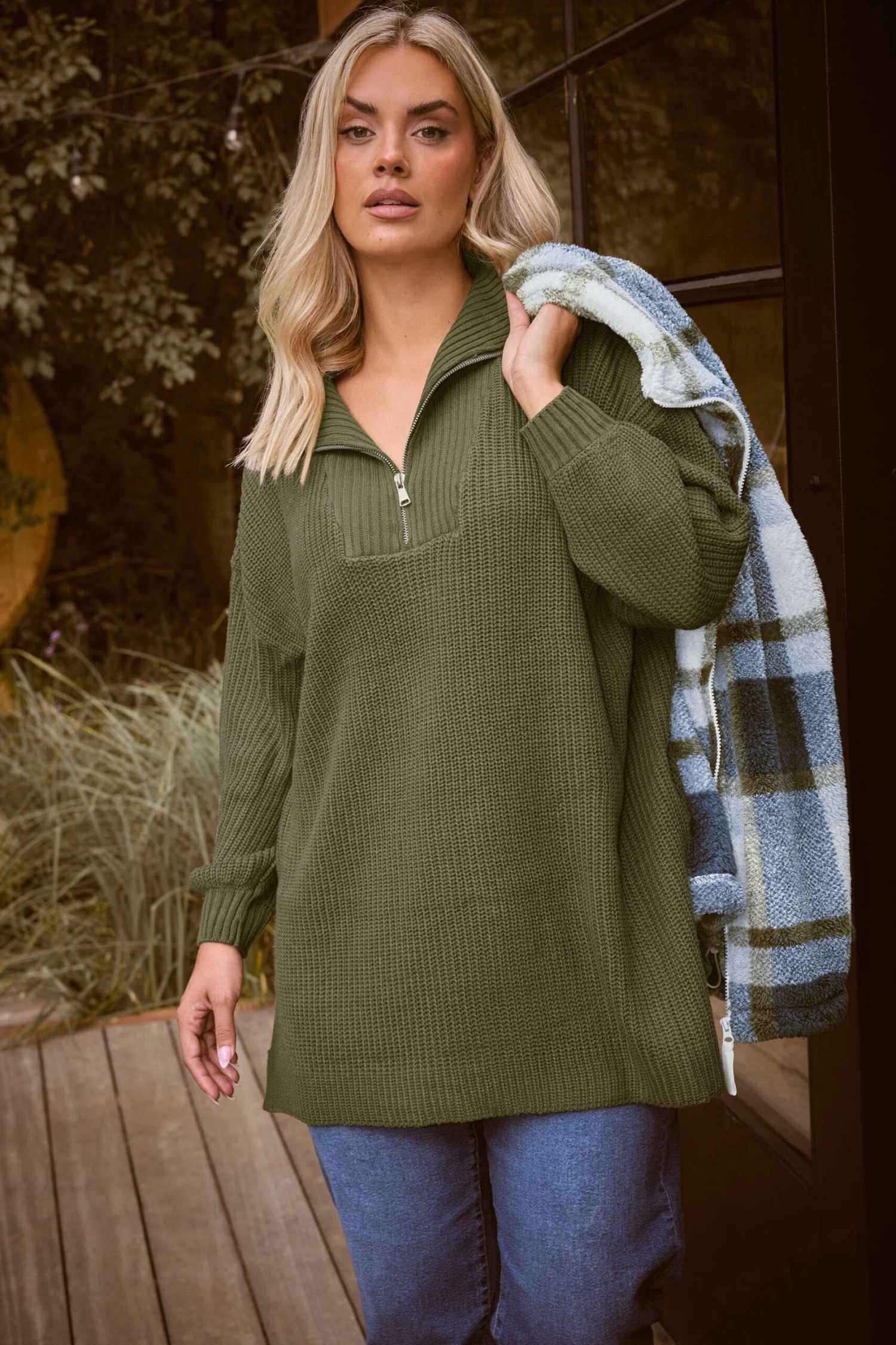 YOURS - Pull Vert Kaki à Fermeture éclair Quart De Tour 3 YOURS - Pull Vert Kaki à Fermeture éclair Quart De Tour