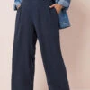 YOURS - Pantalon Bleu Marine Wide Leg En Lin à Poches -Evans Boutique 381bd3b7 c0e1 45 310012 A