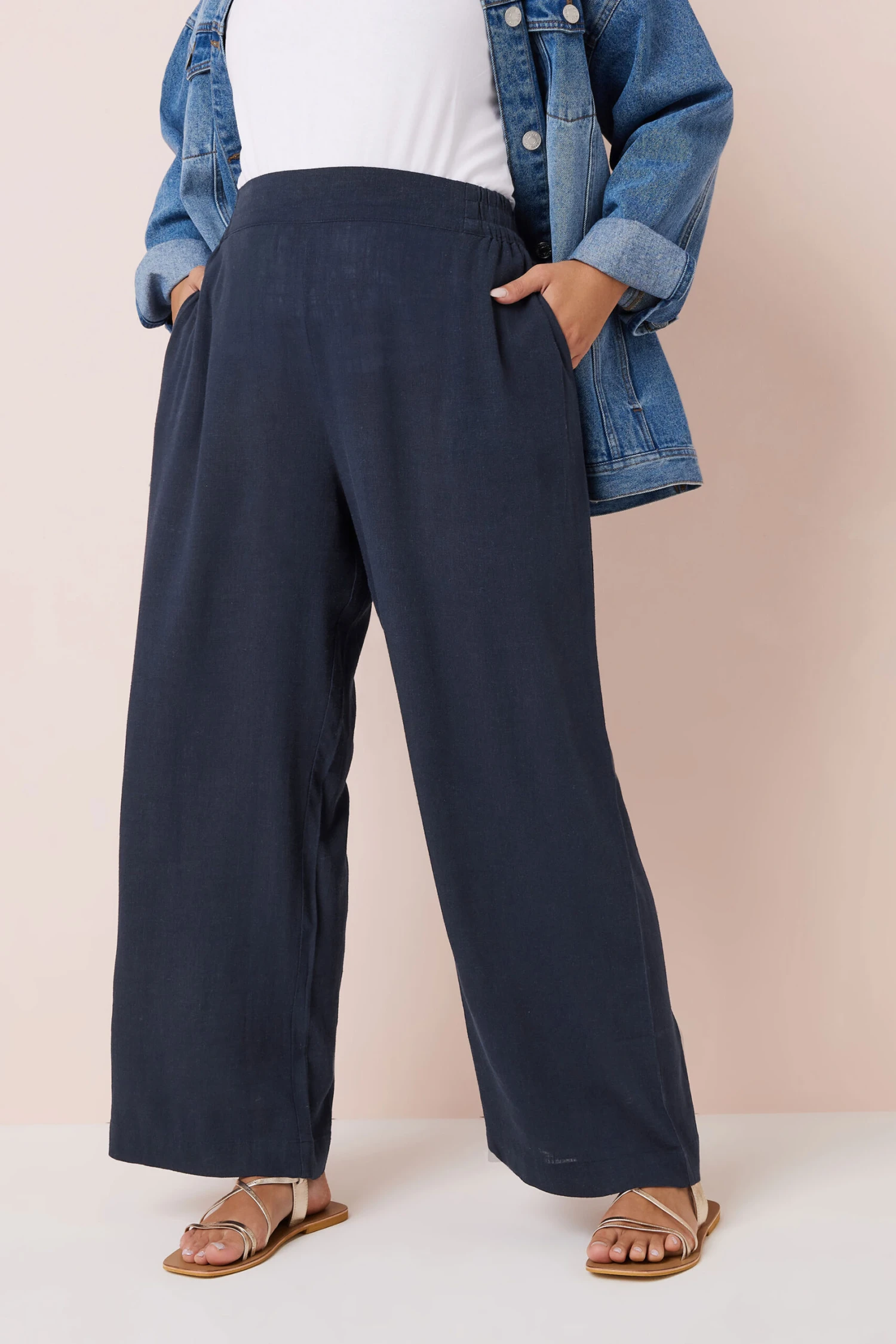 YOURS - Pantalon Bleu Marine Wide Leg En Lin à Poches 3 YOURS - Pantalon Bleu Marine Wide Leg En Lin à Poches