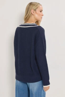 LTS Tall Navy Blue Contrast V-Neck Jumper 11 LTS Tall Navy Blue Contrast V-Neck Jumper -Evans Boutique 386921bb f1a5 45 356368 C