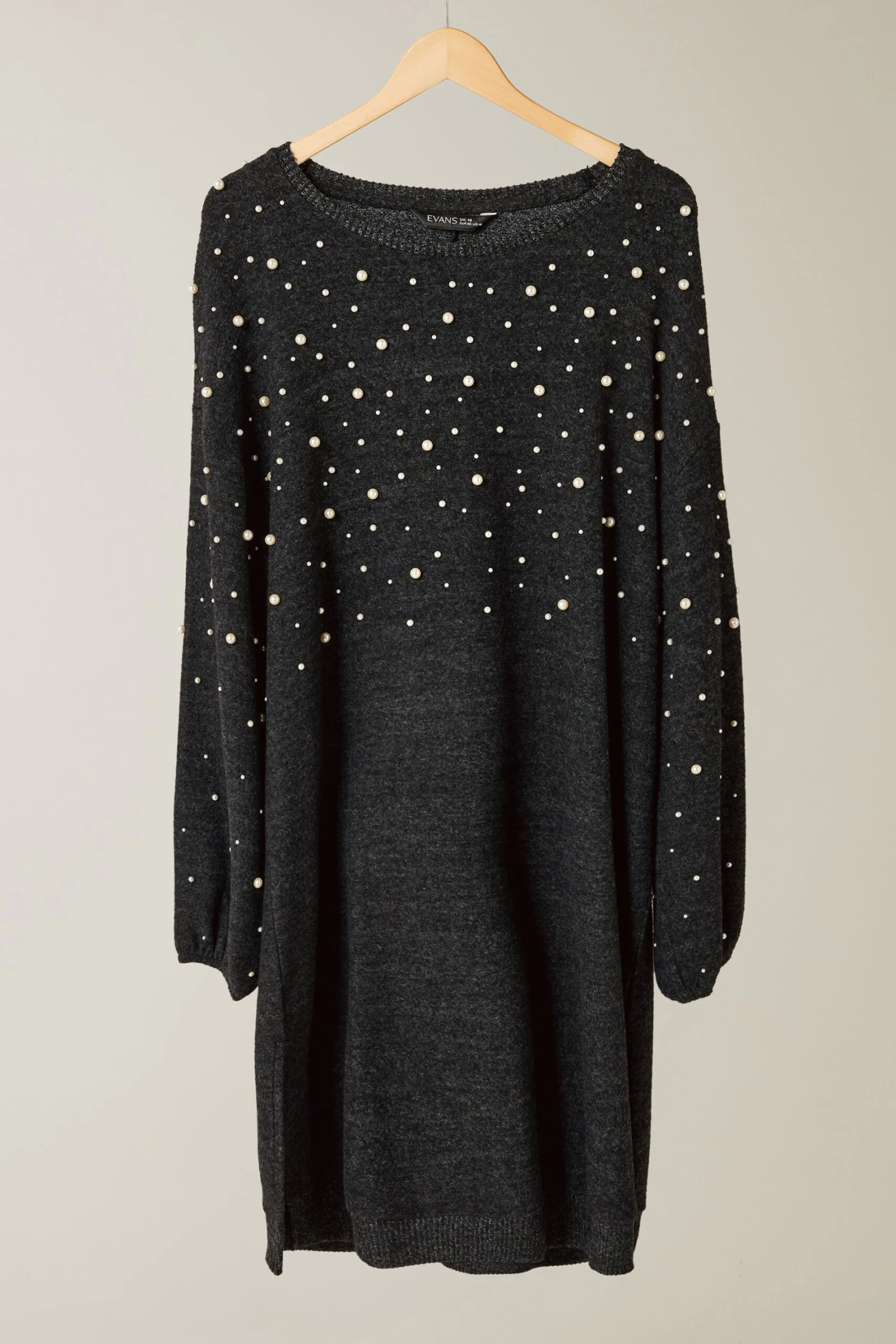 EVANS Curve Charcoal Grey Pearl Embellished Soft Touch Jumper Dress 8 EVANS Curve Charcoal Grey Pearl Embellished Soft Touch Jumper Dress – Image 6
