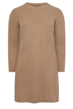 YOURS Curve Robe Pull Côtelée Marron Moka