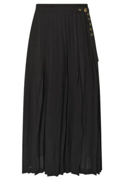 STAR Black Pleated Belt Buckle Maxi Skirt 15 STAR Black Pleated Belt Buckle Maxi Skirt -Evans Boutique 393e4178 8f15 4d 110792 X