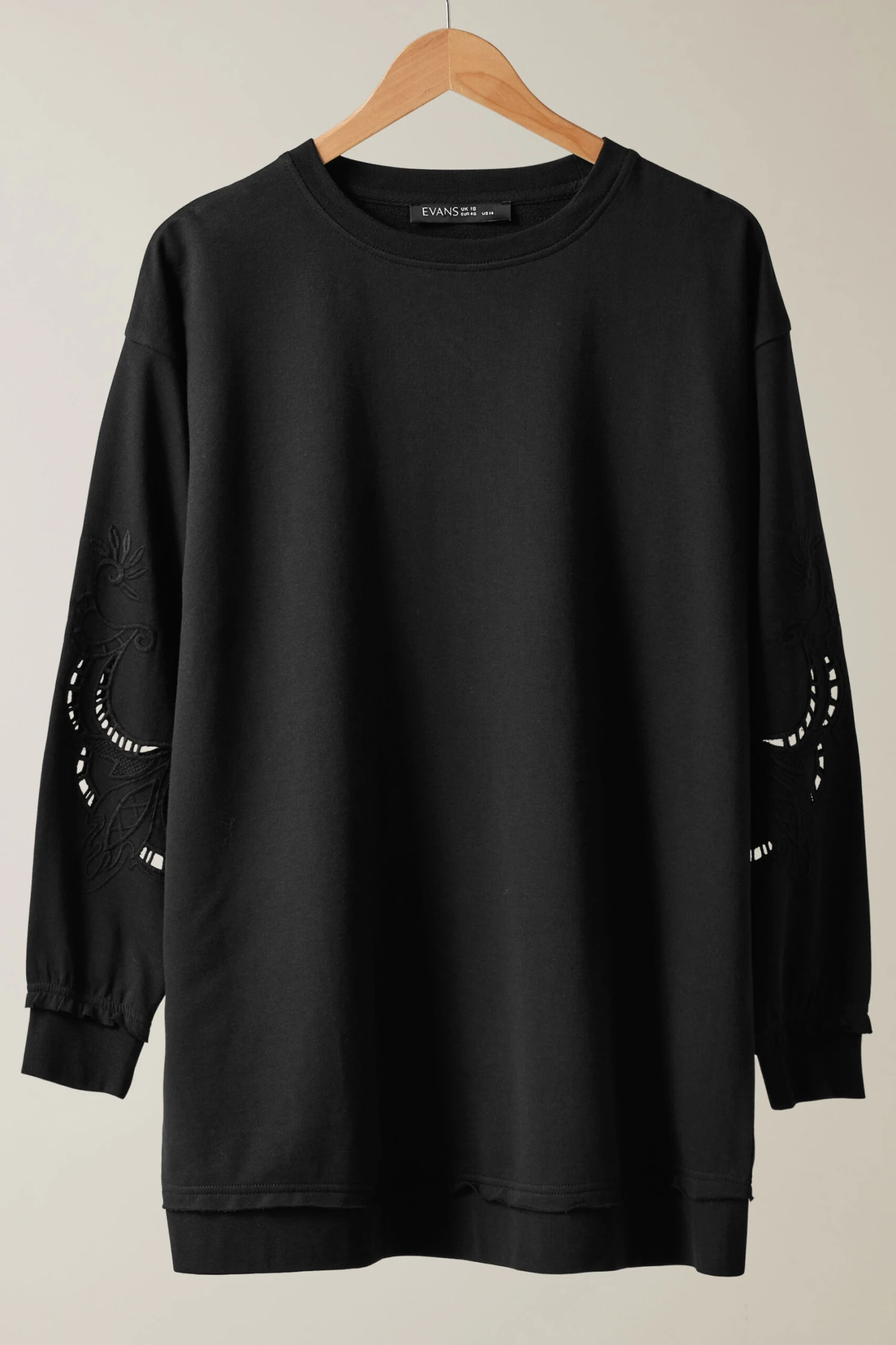 EVANS Curve Black Cutwork Crew Neck Sweatshirt 7 EVANS Curve Black Cutwork Crew Neck Sweatshirt – Image 5