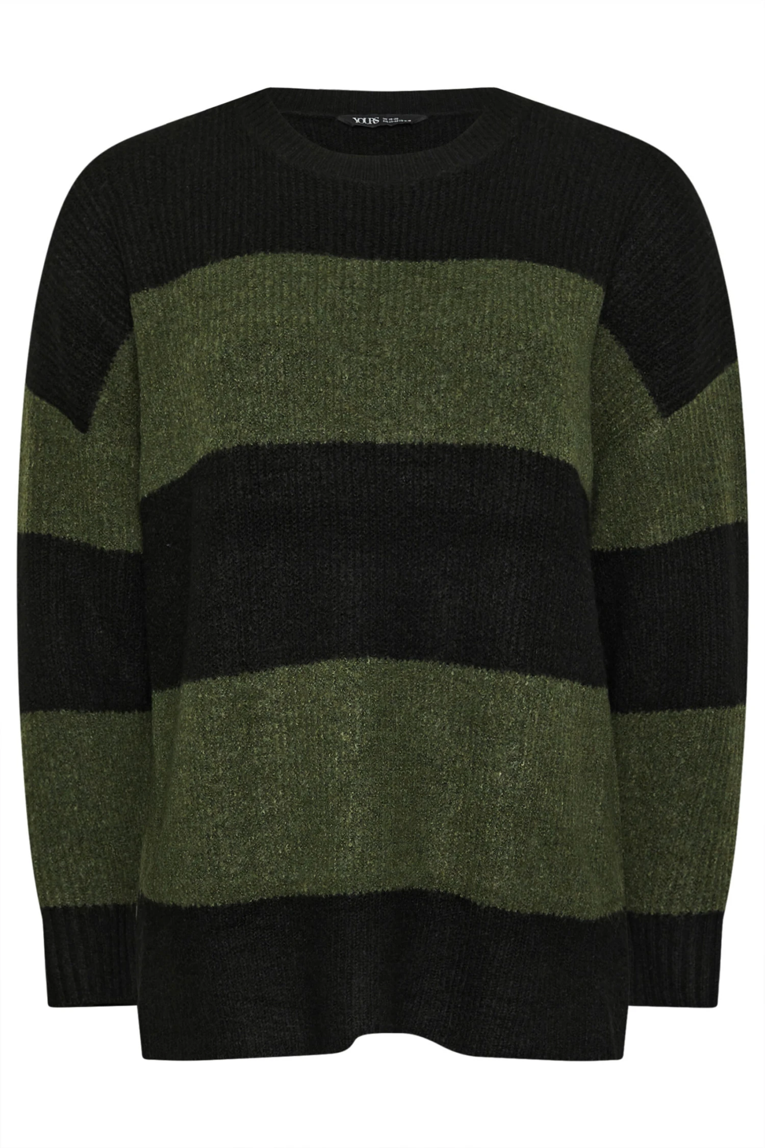 YOURS - Pull Noir & Vert Kaki En Maille à Rayures 8 YOURS - Pull Noir & Vert Kaki En Maille à Rayures – Image 6