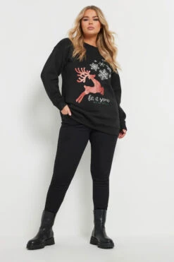 Sweat-shirt Noir à Imprimé Renne YOURS Curve « Let It Snow » 9 Sweat-shirt Noir à Imprimé Renne YOURS Curve « Let It Snow » -Evans Boutique 39ade172 232d 4e 303818 B