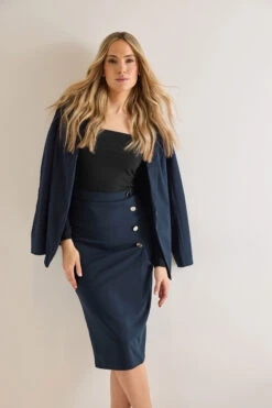 LTS Tall Navy Blue Tailored Button Midi Skirt