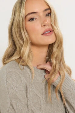 LTS Tall Natural Brown Cable Knit Jumper -Evans Boutique 39e88088 f4be 46 356103 D