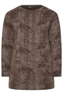 YOURS Curve Sweat-shirt à Poche Abstrait Marron -Evans Boutique 39fdb8c6 9c37 4c 304434 X