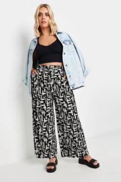 YOURS - Pantalon Wide Leg Noir Griffé Blanc Texturé -Evans Boutique 3a1fd309 0b31 4b 303314 B