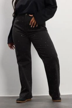 YOURS Curve Black Studded Wide Leg Jeans