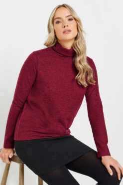 LTS Tall Burgundy Red Soft Touch Roll Neck Top