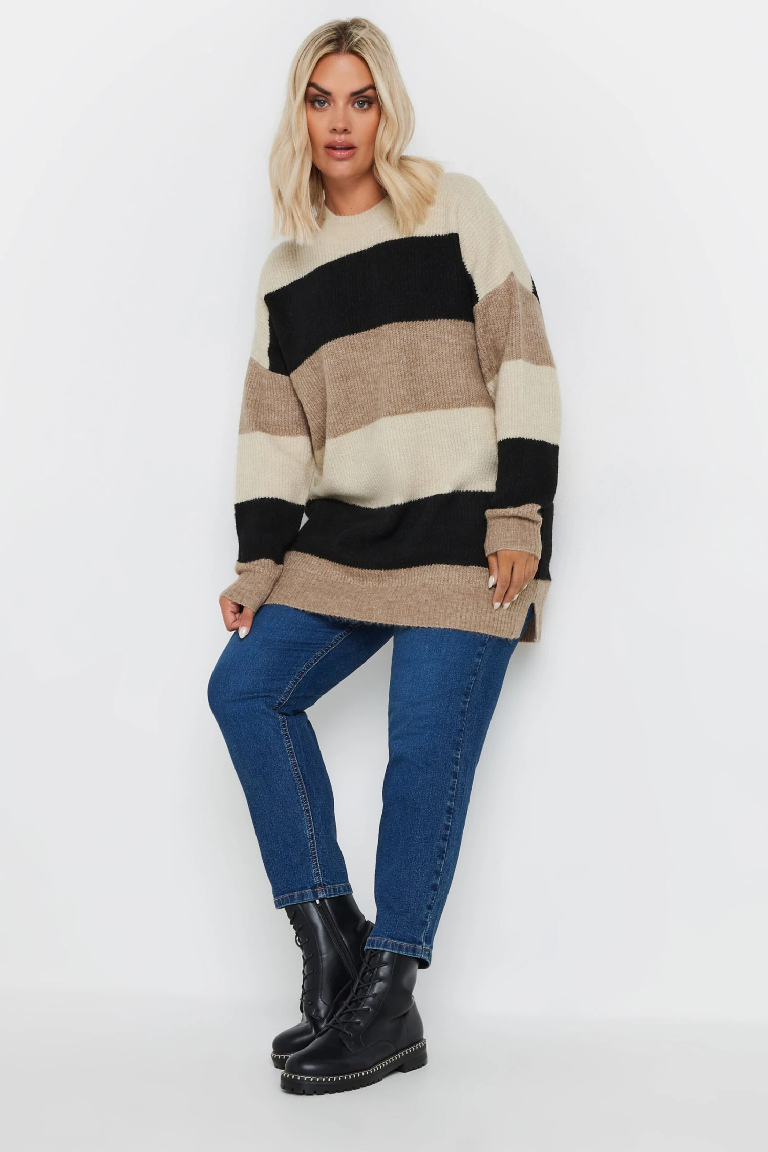 YOURS - Pull Crème & Noir à Rayures Manches Longues 4 YOURS - Pull Crème & Noir à Rayures Manches Longues – Image 2