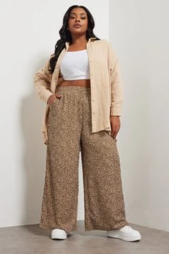 YOURS - Pantalon Wide Leg Marron Abstrait Texturé