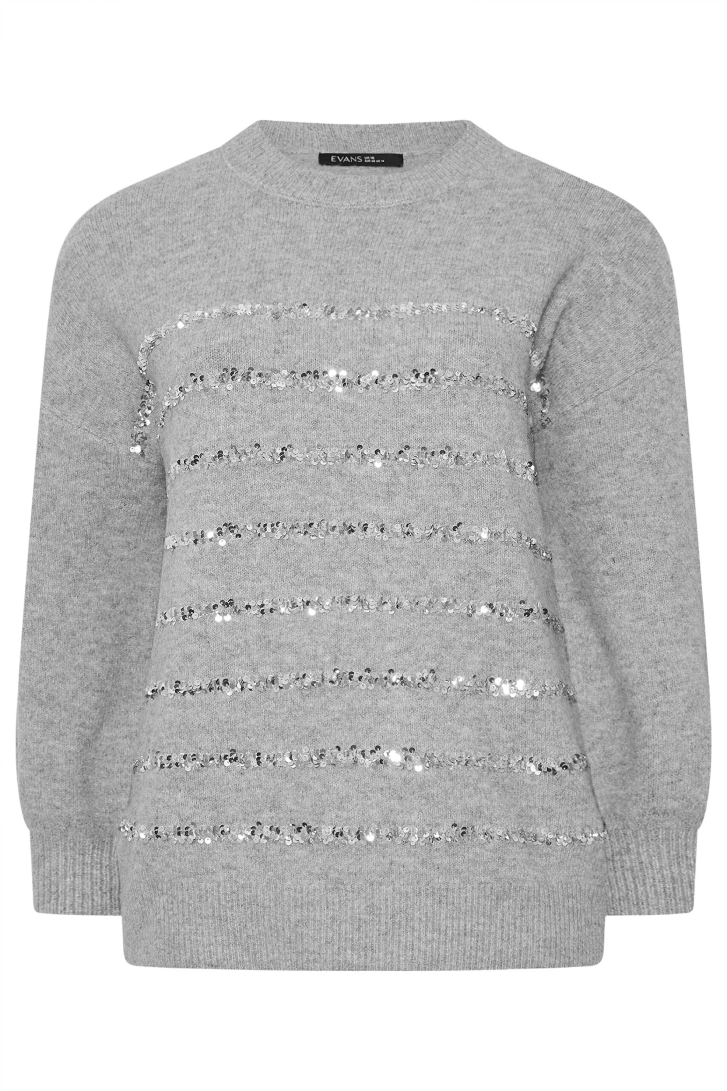 EVANS Curve Grey Sequin Embellished Stripe Jumper 7 EVANS Curve Grey Sequin Embellished Stripe Jumper – Image 5