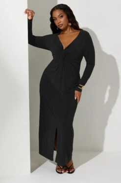 YOURS LONDON Curve Robe Longue Noire Nouée Sur Le Devant