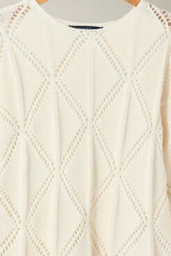 EVANS Curve Cream Diamond Pointelle Jumper -Evans Boutique 3c4442a8 46a0 44 616015 P1