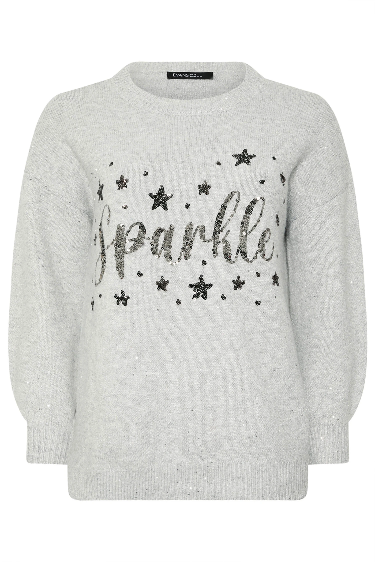 EVANS Curve Grey Sequin Embellished 'Sparkle' Christmas Jumper 7 EVANS Curve Grey Sequin Embellished 'Sparkle' Christmas Jumper – Image 5