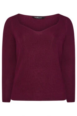 YOURS - Pull Col Cœur Rouge Bordeaux -Evans Boutique 3c8e8602 e889 44 280665 X