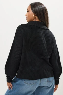 YOURS Curve Cardigan Bomber à Col En Tricot Noir -Evans Boutique 3cc77a6d 14a5 40 280748 C