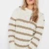 LTS Tall Ivory White Stripe Cable Knit Jumper -Evans Boutique 3cd612a1 c31a 42 353892 A