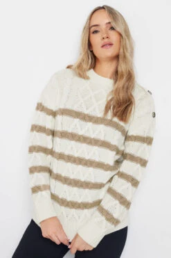 LTS Tall Ivory White Stripe Cable Knit Jumper