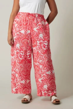 EVANS - Pantalon Wide Leg Rouge & Blanc Paisley