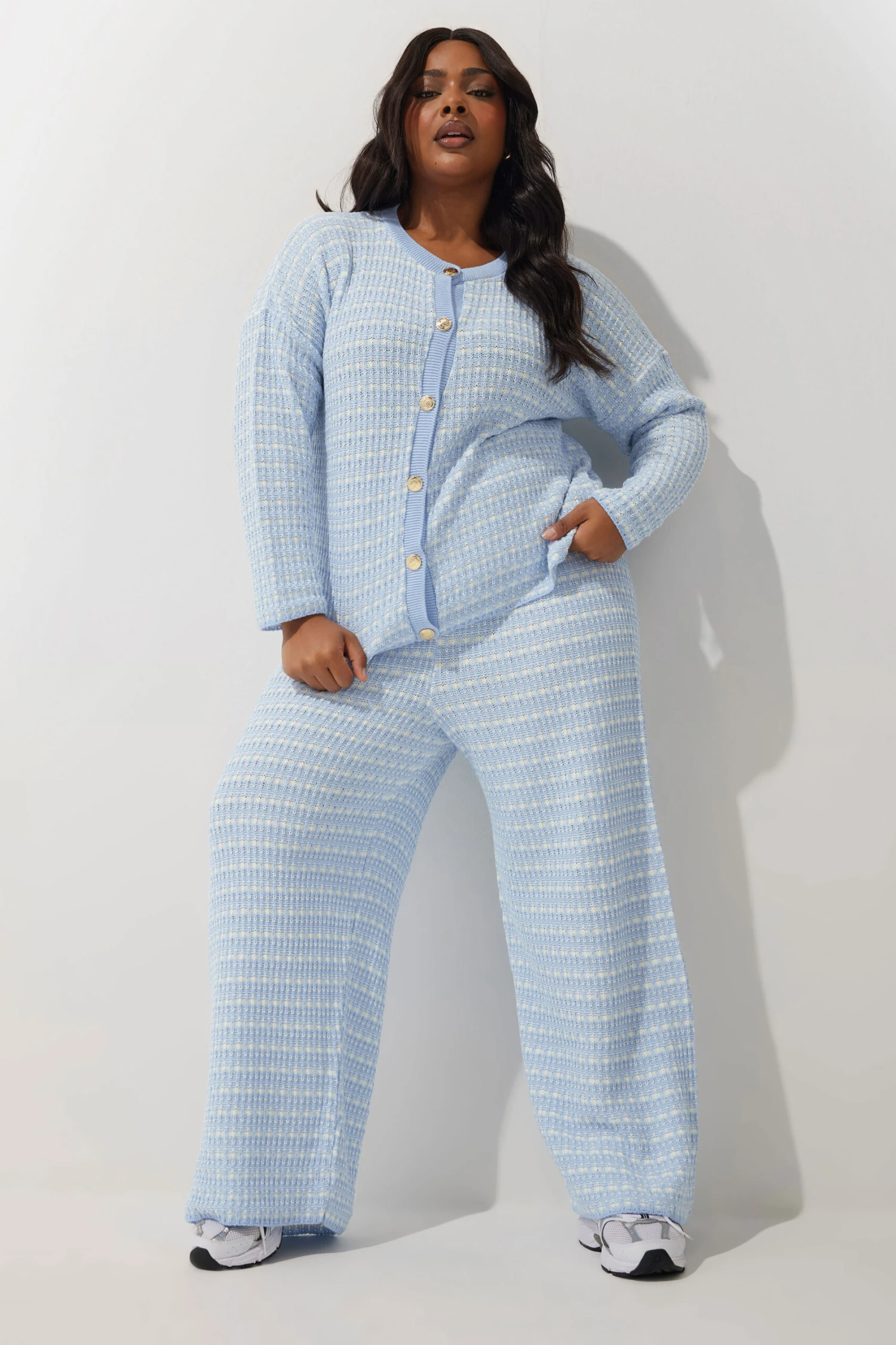 LIMITED COLLECTION - Pantalon Bleu Ciel Coupe Wide Leg Effet Tweed 3 LIMITED COLLECTION - Pantalon Bleu Ciel Coupe Wide Leg Effet Tweed