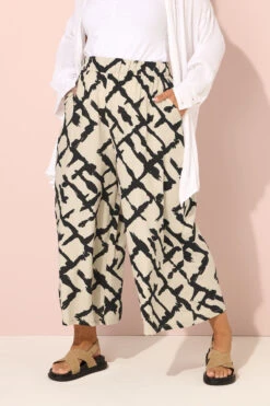 YOURS Curve Pantalon Large à Imprimé Abstrait Marron Naturel