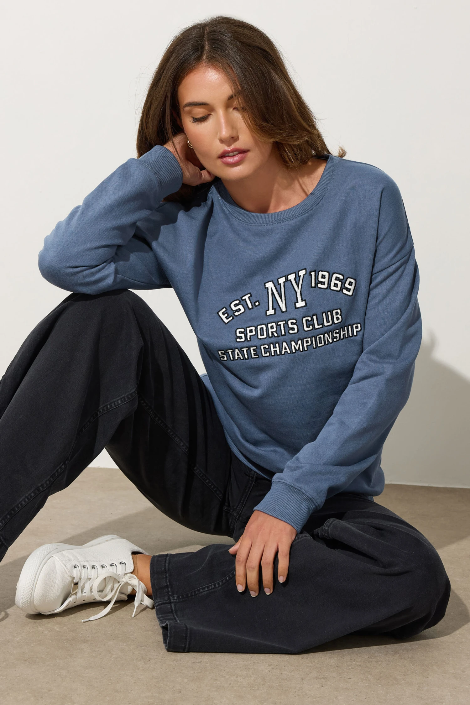LTS Tall Blue 'NY 1969' Slogan Sweatshirt 3 LTS Tall Blue 'NY 1969' Slogan Sweatshirt