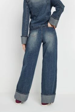 LTS Tall Dark Blue Washed Denim Turn Up Jeans -Evans Boutique 3ddd3749 c047 48 355389 C