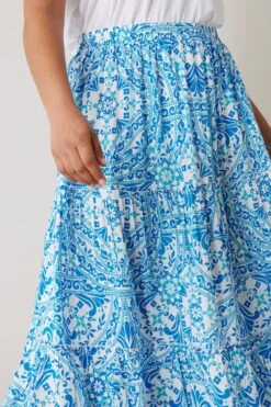 EVANS Curve Blue Tile Print Tiered Maxi Skirt 13 EVANS Curve Blue Tile Print Tiered Maxi Skirt -Evans Boutique 3e0e4aa6 d6a3 40 615380 D